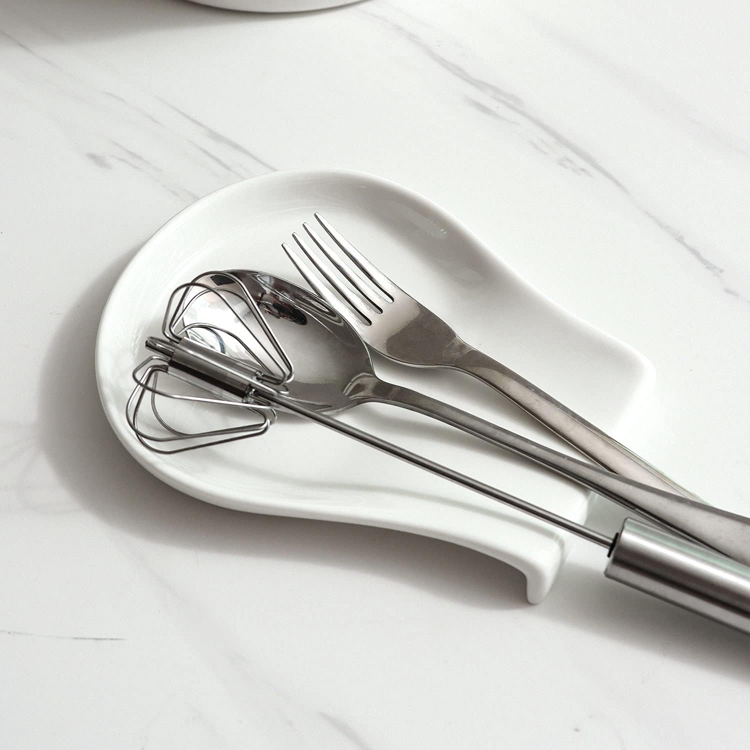 Ceramic Spoon Rest Set of 4 - 5.5 Inch White Porcelain Kitchen Utensil Holder for Stove Top, Countertop - Perfect for Cooking, Serving Coffee & Organizing Spatulas, Ladles