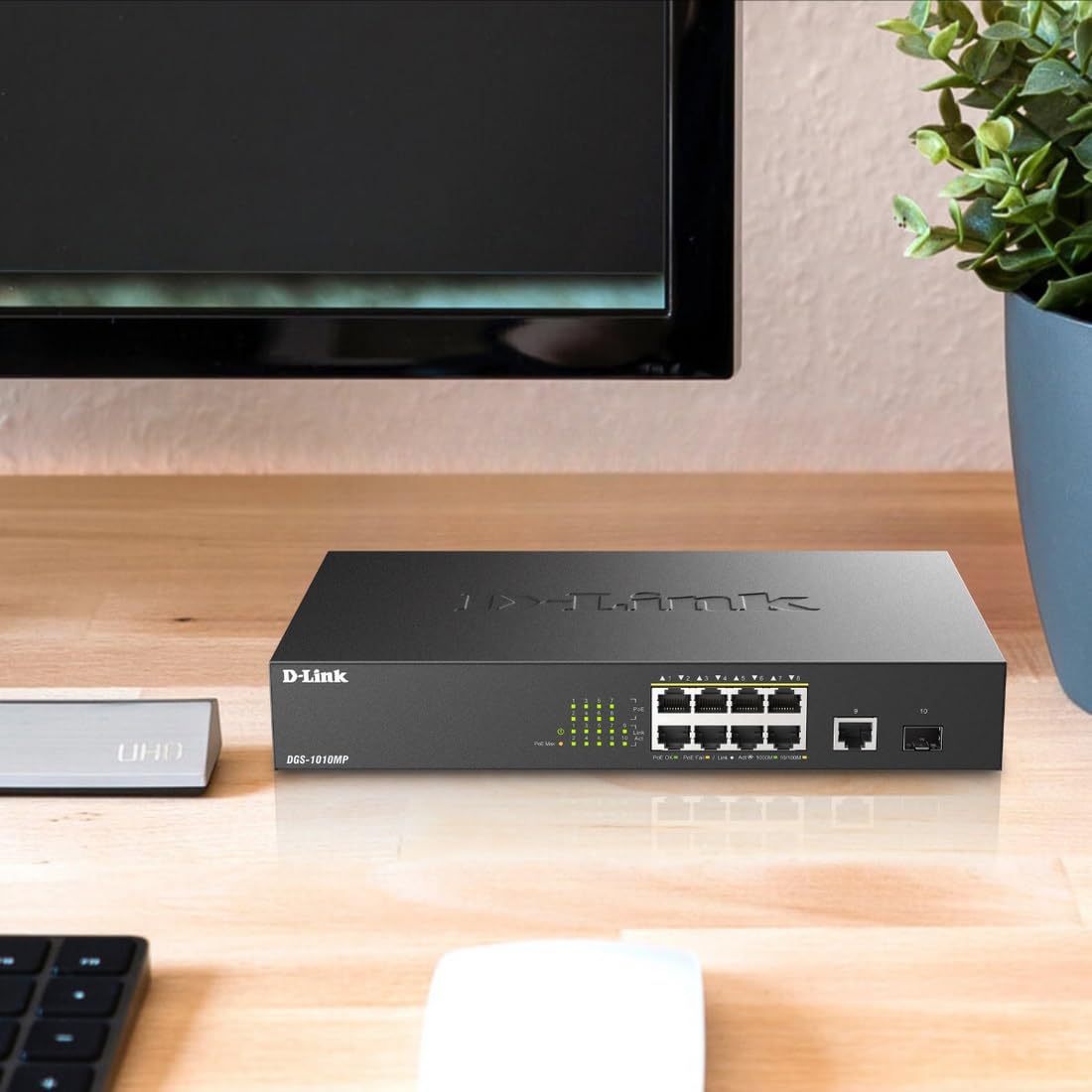 D-Link 8-Port/10-Port Unmanaged PoE Switch with 1 Gigabit Ethernet Port & 1 SFP Uplink Port, 125W PoE Budget, Fanless Rackmount Plug & Play (DGS-1010MP) - Black | Ideal for Home Office, Small Business Network & IP Camera Systems
