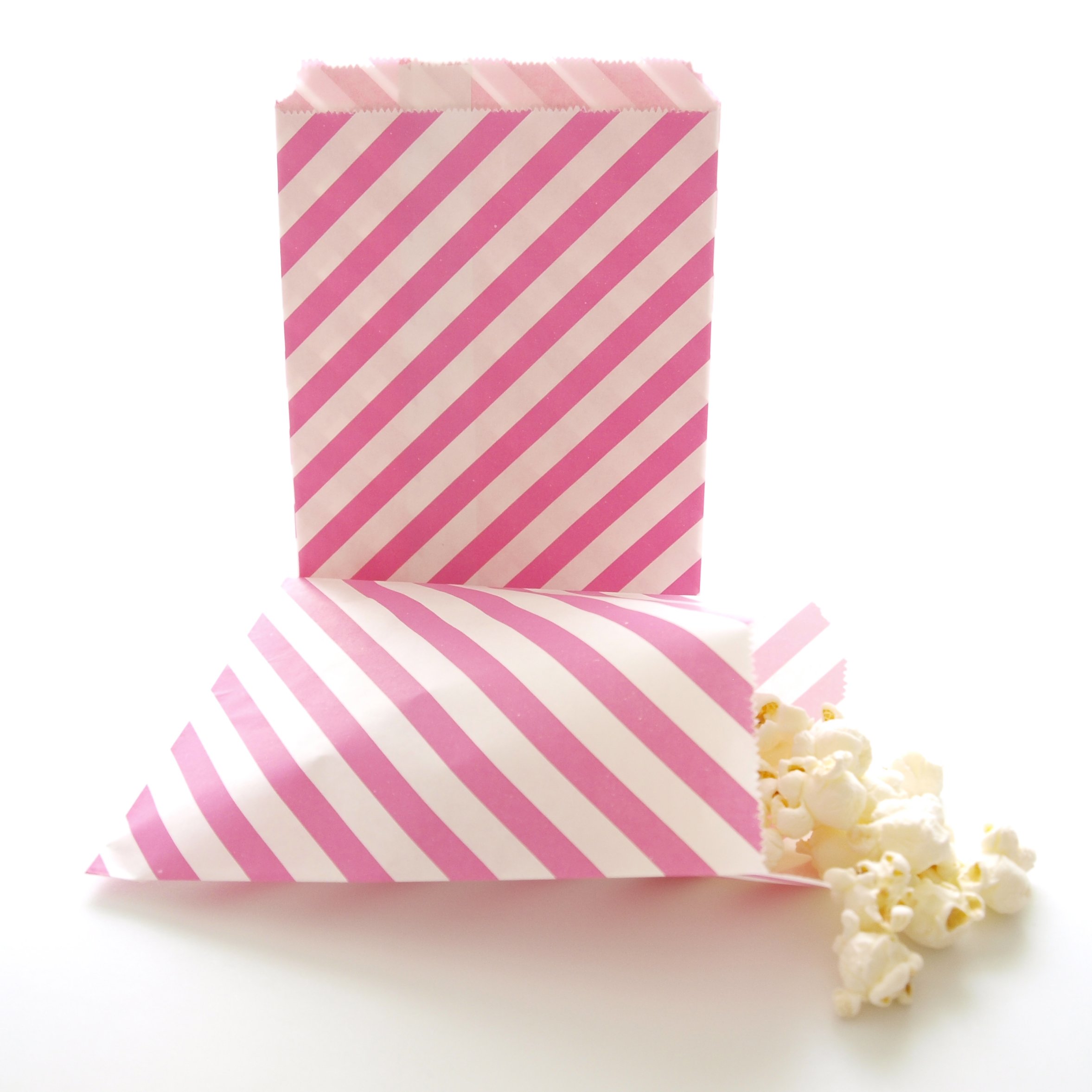 100 Pack Hot Pink Wedding Favor Bags & Birthday Party Goodie Bags - Striped, Chevron, Spanish Tile & Polka Dot Designs for Wedding Favors, Baby Showers, Bridal Parties & Birthday Celebrations