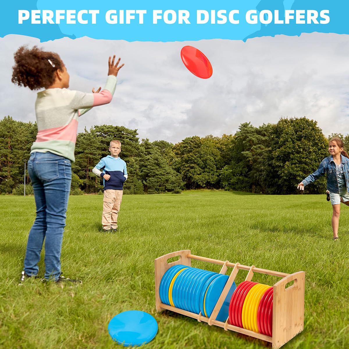 Premium Bamboo Disc Golf Storage Rack - Wall Mounted Disc Golf Organizer for Discs, Bags & Accessories | Perfect for Home, Garage & Tournament Storage | Durable Disc Golf Equipment Shelf for Sports Enthusiasts