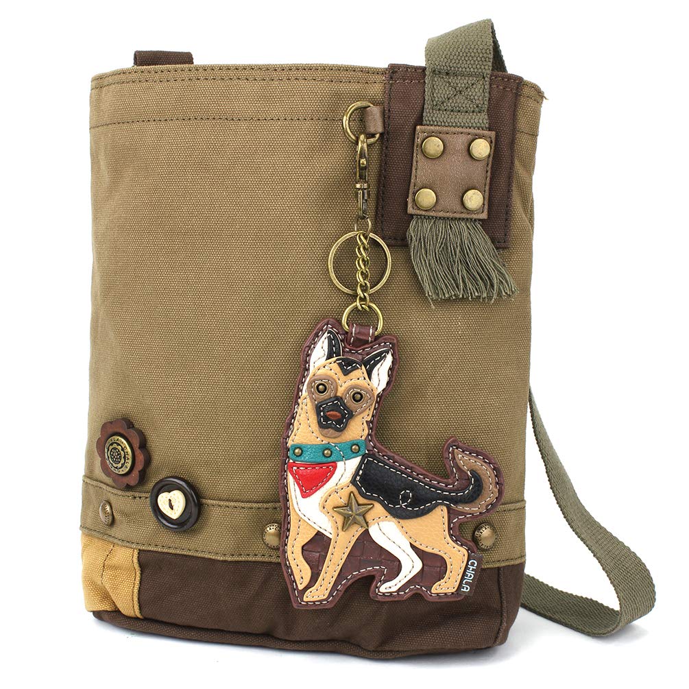 CHALA Patch Crossbody Bag - German Shepherd Design - Olive Green - Perfect for Casual Outings, Travel & Everyday Use
