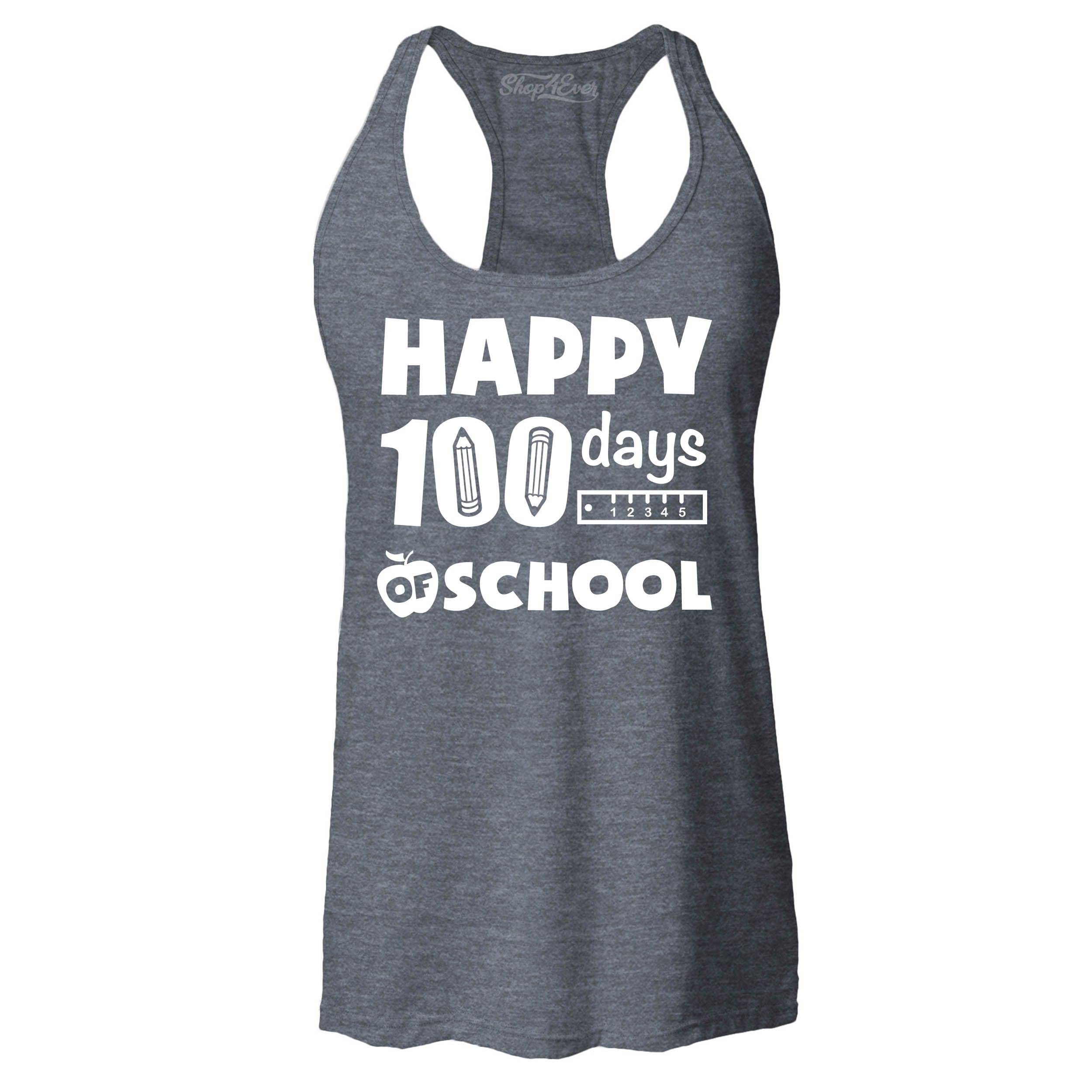 Happy 100 Days of School Racerback Tank Top for Teachers & Students - Slim Fit Women's Athletic Shirt - Perfect for School Celebrations, Classroom Events & Teacher Appreciation Gifts