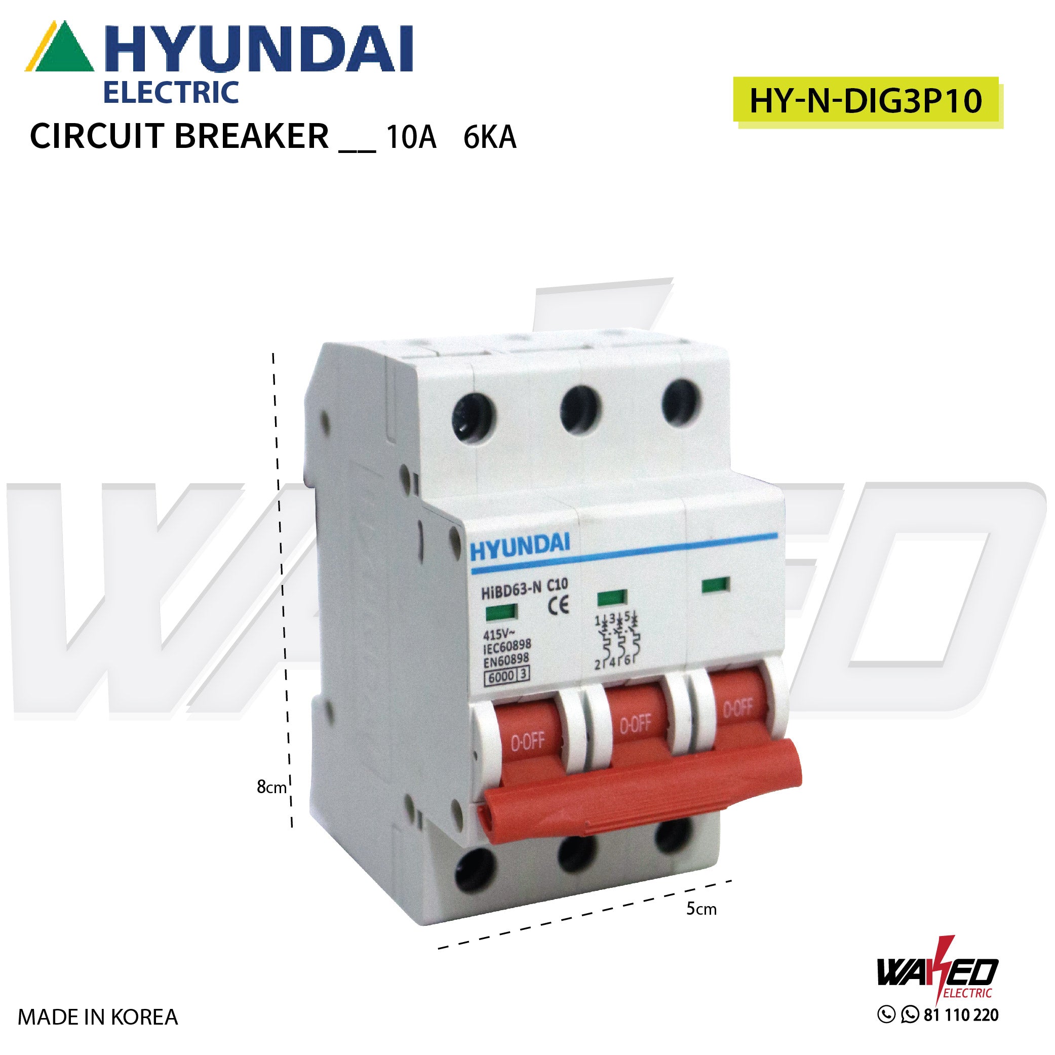 Hyundai 3 Phase Circuit Breaker 6KA - Industrial & Commercial Electrical Panel Protection for Factories & Warehouses