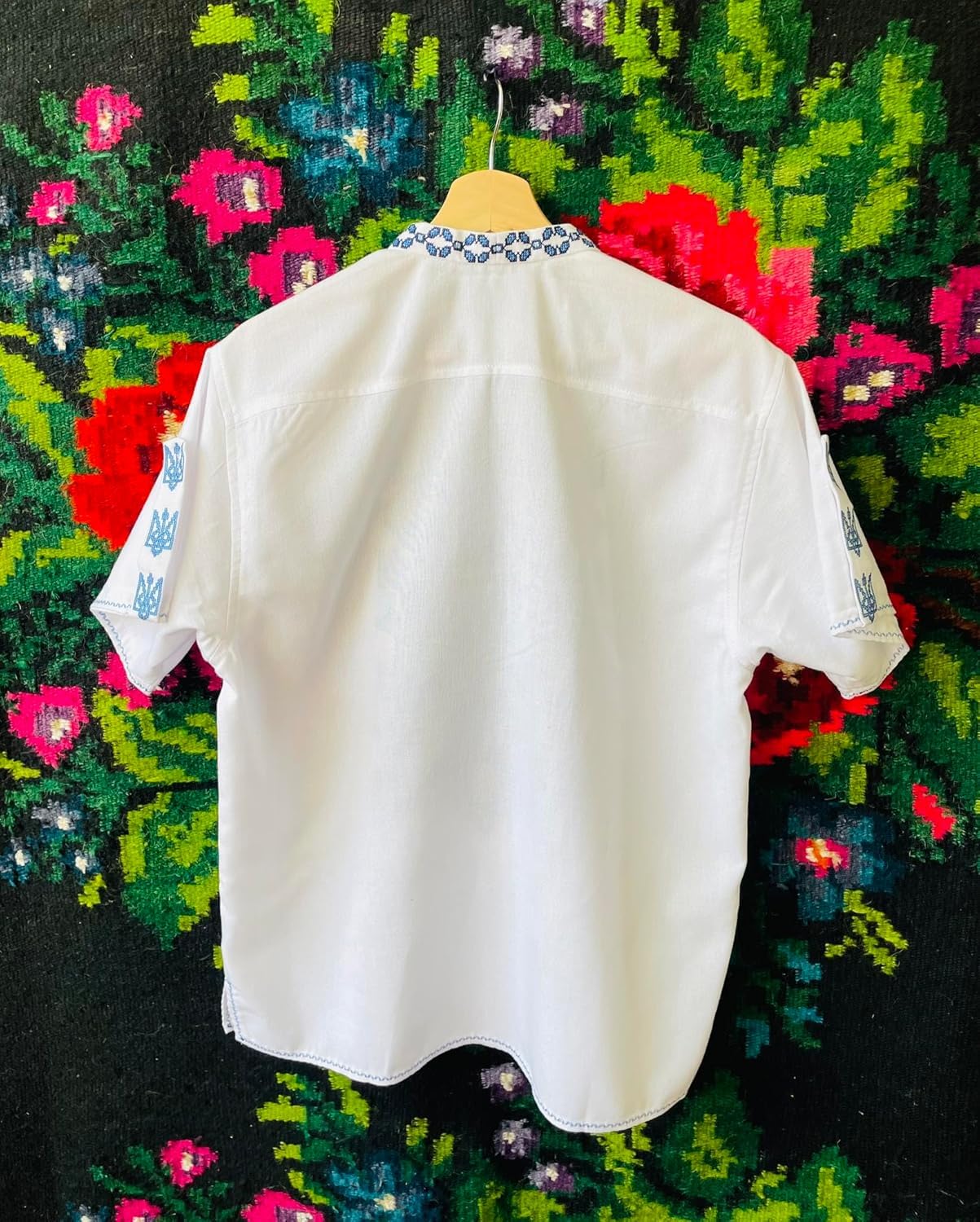 Authentic Ukrainian Vyshyvanka Embroidered Shirt for Men & Women - Yellow & Blue Trident Design, Gender Neutral Traditional Top, Family Matching Outfits, Short Sleeve Cultural Shirt (Sizes XXS-7XL) - Perfect for Folk Festivals, Cultural Events & Ethnic Fashion