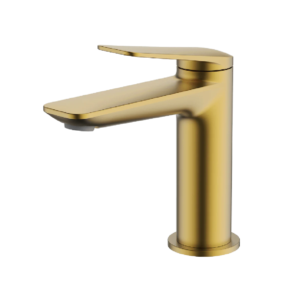 Abey Vela Basin Mixer Faucet - Brushed Brass Finish - Modern Bathroom Sink Mixer - Perfect for Vanity, Powder Room & Guest Bathroom Decor