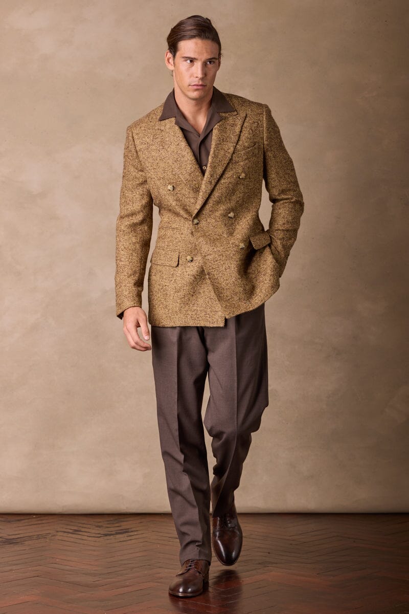 Alec DB Blazer - Mustard & Brown Herringbone Wool Blazer for Men | Classic Business & Formal Wear | Perfect for Office, Weddings & Special Occasions