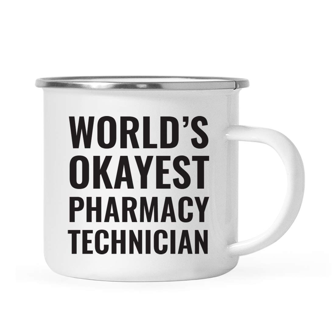 11oz Stainless Steel Campfire Coffee Mug - World's Okayest Pharmacy Technician Gag Gift - Enamel Metal Camping Cup for Outdoor Adventures - Includes Gift Box - Perfect for Christmas, Birthday & White Elephant Gifts (1-Pack)