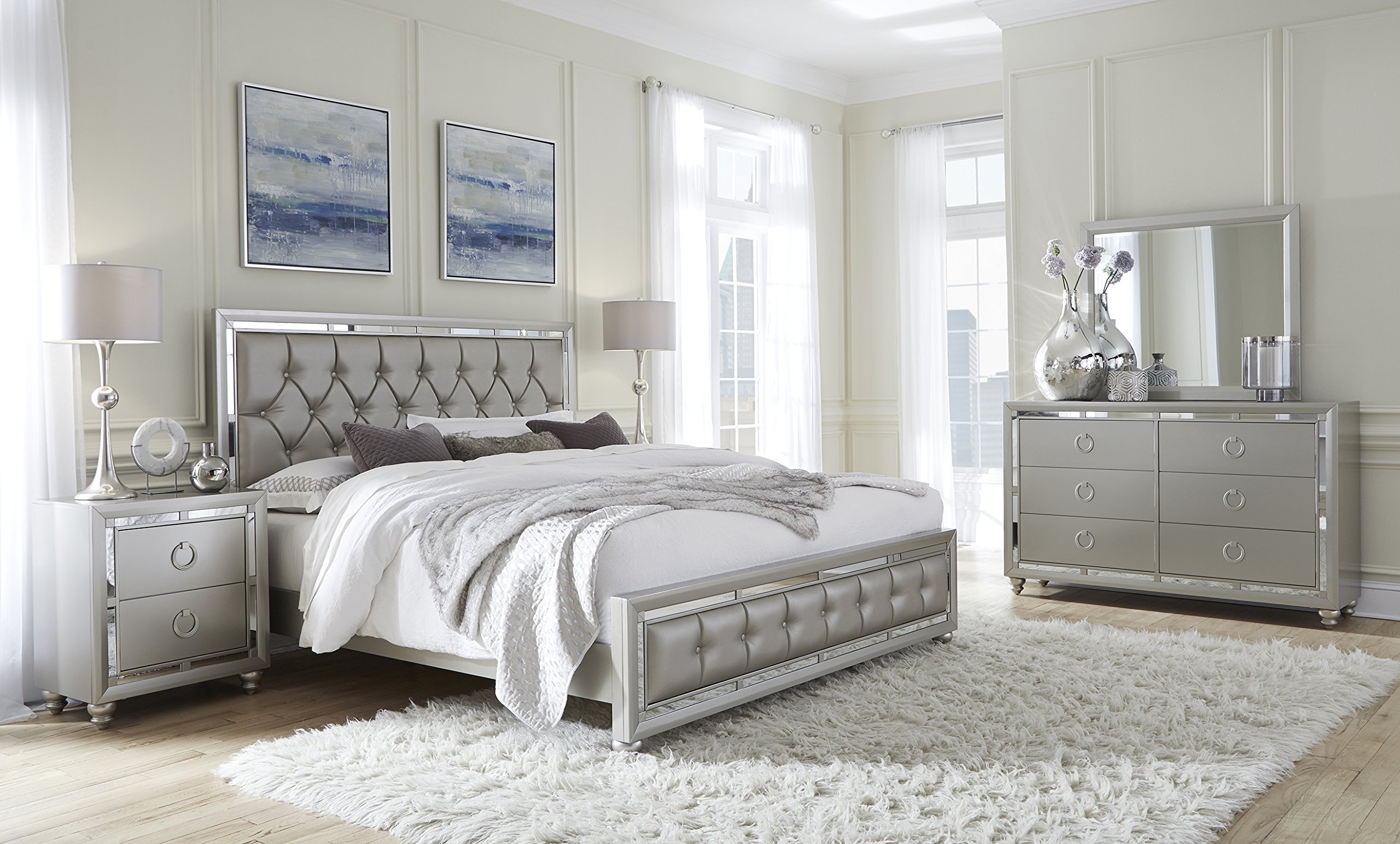 Riley Nightstand - Silver Modern Bedside Table with Storage Drawer | Stylish and Functional Bedroom Furniture for Small Spaces | Perfect for Apartments, Dorms & Guest Rooms