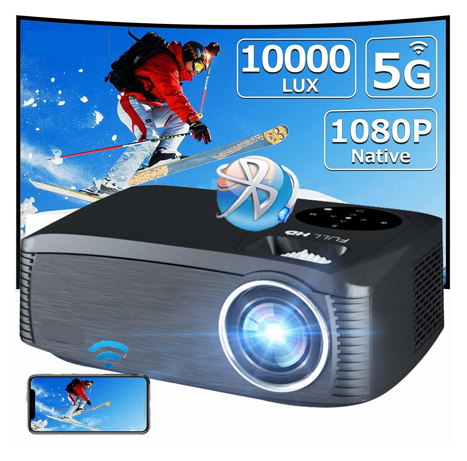 RYMMKOP C6A 300-inch Android 9.0 WiFi 5G Full HD 1080P LED Projector - Home Theater & Outdoor Movie Night Projector for Smartphone, Laptop, Gaming & Streaming (Model: C6A Smart 9B)