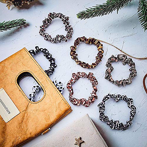FAMEZA 16-Piece Leopard Print Silk Hair Scrunchies - Soft Ponytail Holders, Hair Bands & Elastics for Women & Girls - Perfect for Work, Gym, Parties & Everyday Use
