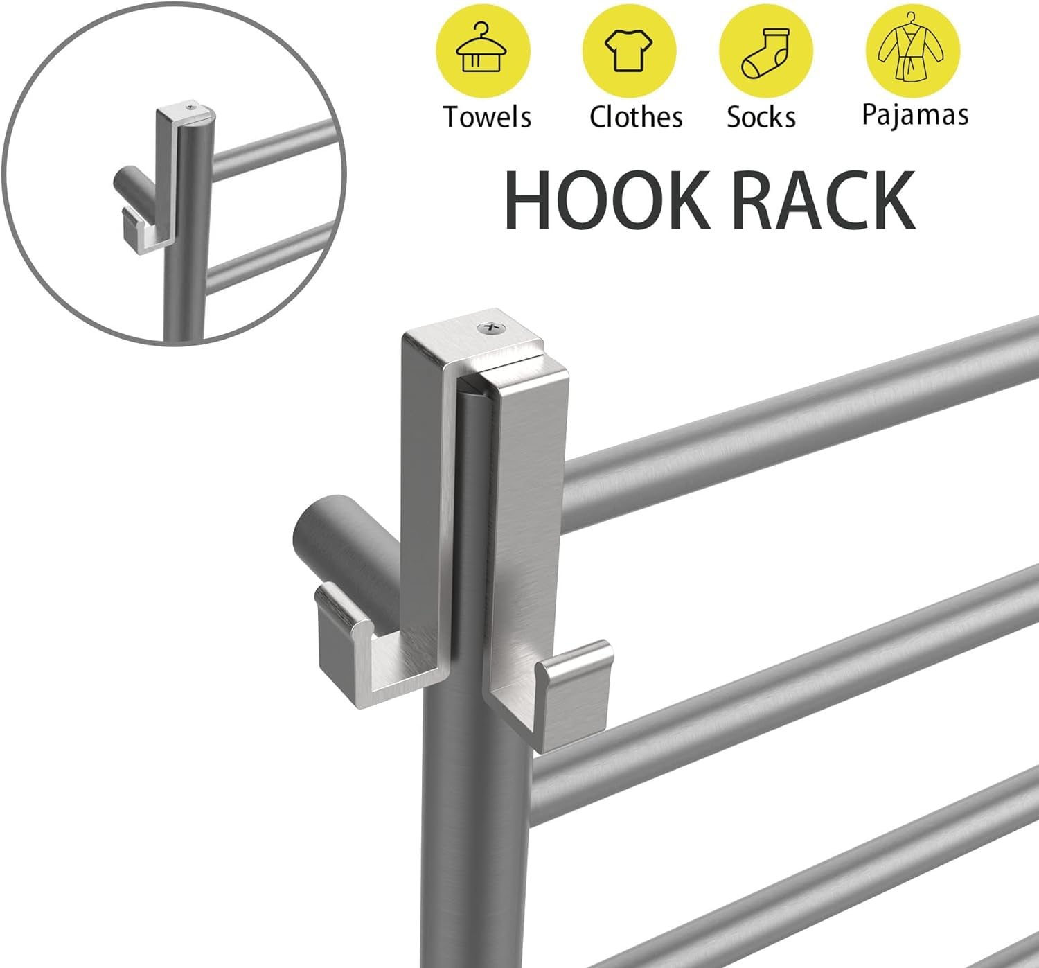 P&Bhusri Electric Heated Towel Rack for Bathroom - Wall Mounted 10-Bar Towel Warmer with Timer & LED Display, Stainless Steel Brushed Finish (Hardwired/Plug-in) - Perfect for Spa, Luxury Bathrooms & Cold Weather Comfort
