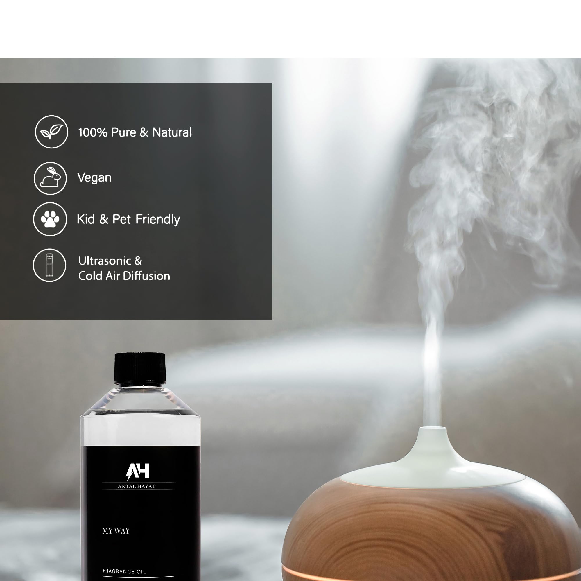 My Way 500mL Premium Essential Oil Diffuser - Luxury Hotel Inspired Aromatherapy Scent with Sandalwood, Virginia Cedar & Iris - Inspired by One Hotel Miami Beach - Perfect for Home Spa, Yoga & Relaxation