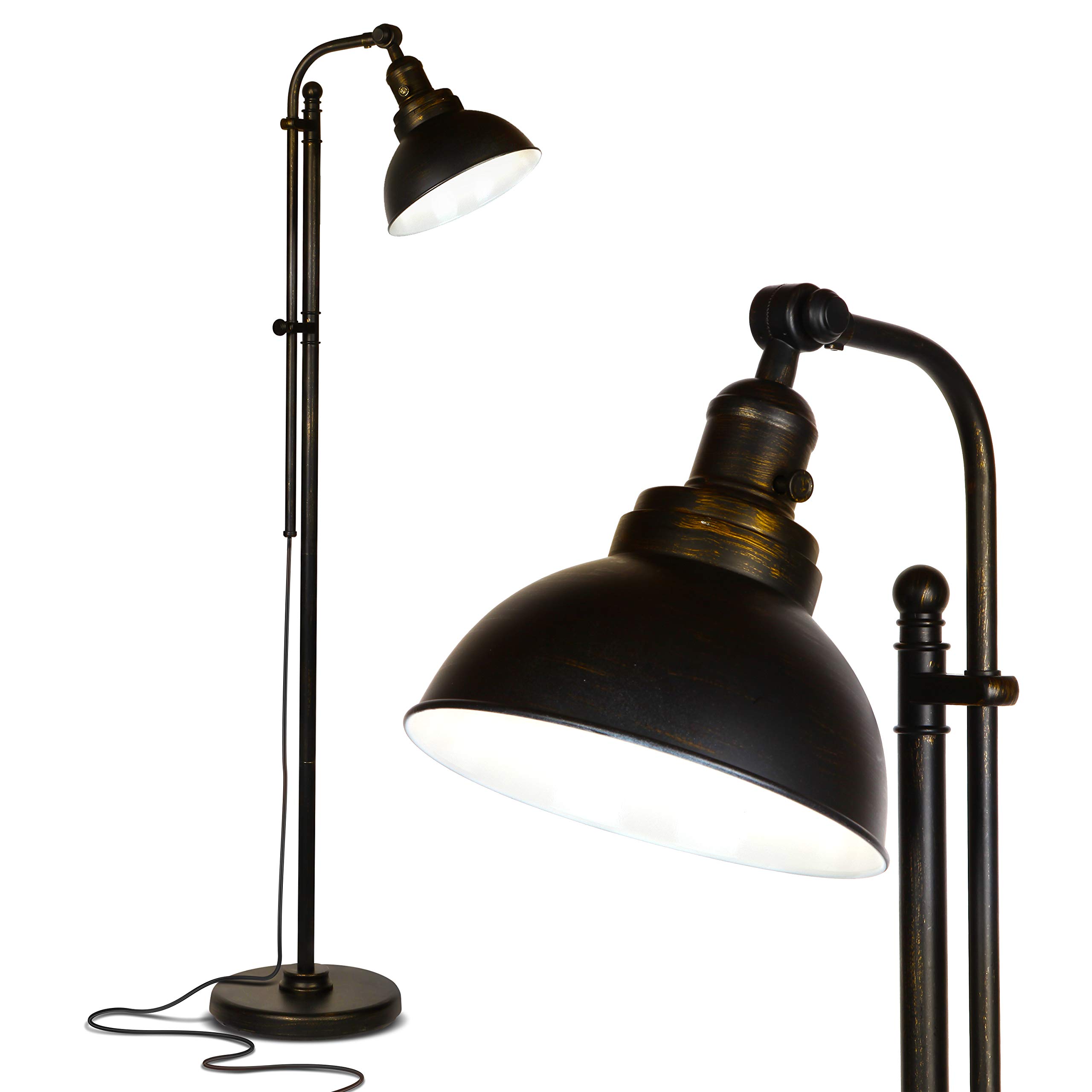 Brightech Dylan Industrial LED Floor Lamp - Adjustable Head Standing Light for Living Room, Bedroom & Office - Farmhouse Style Reading Lamp - Perfect for Home Decor & Workspace Lighting