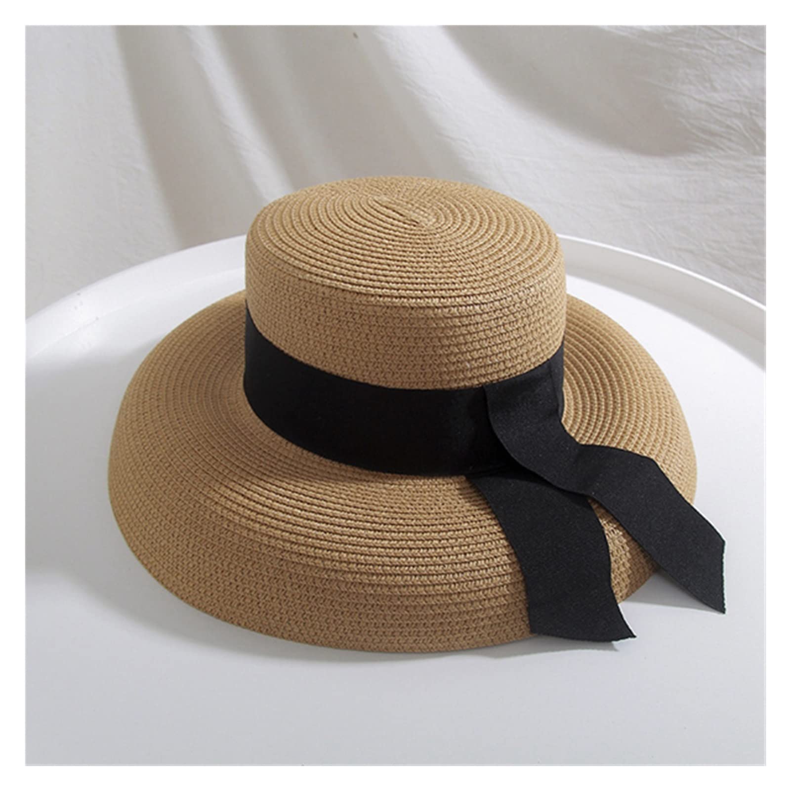 ZouGAOYuAn Women's Summer Sun Hat - Wide Brim Straw Boater Hat with Ribbon Tie for Beach, Vacation & Outdoor Activities (Khaki, One Size) | Perfect for Travel, Poolside, Gardening and Sun Protection