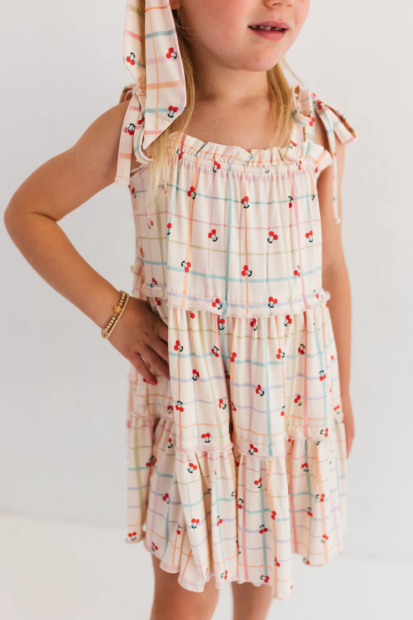Cherry Grid Tiered Twirl Dress for Women - Flowy Summer Midi Dress with Ruffle Hem - Perfect for Parties, Weddings & Date Nights