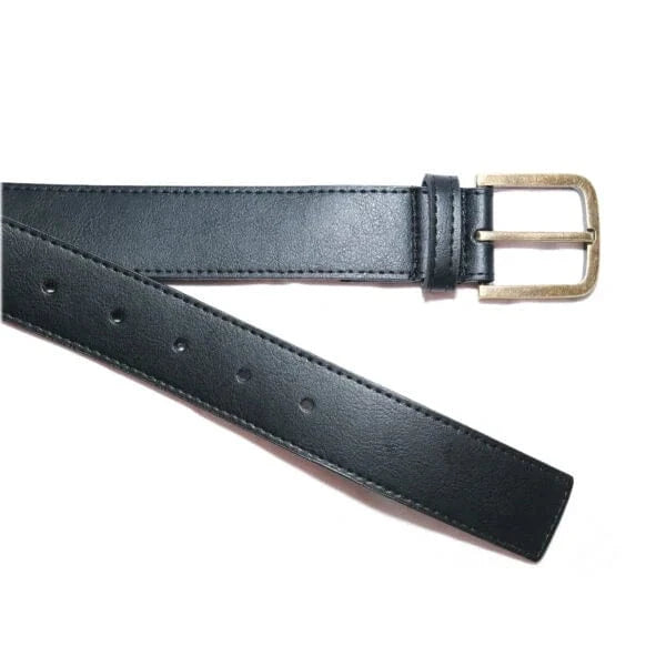 Bo Brass Buckle Vegan Leather Belt for Men & Women - Stylish Black Faux Leather Waistband | Perfect for Office, Casual Wear & Formal Occasions