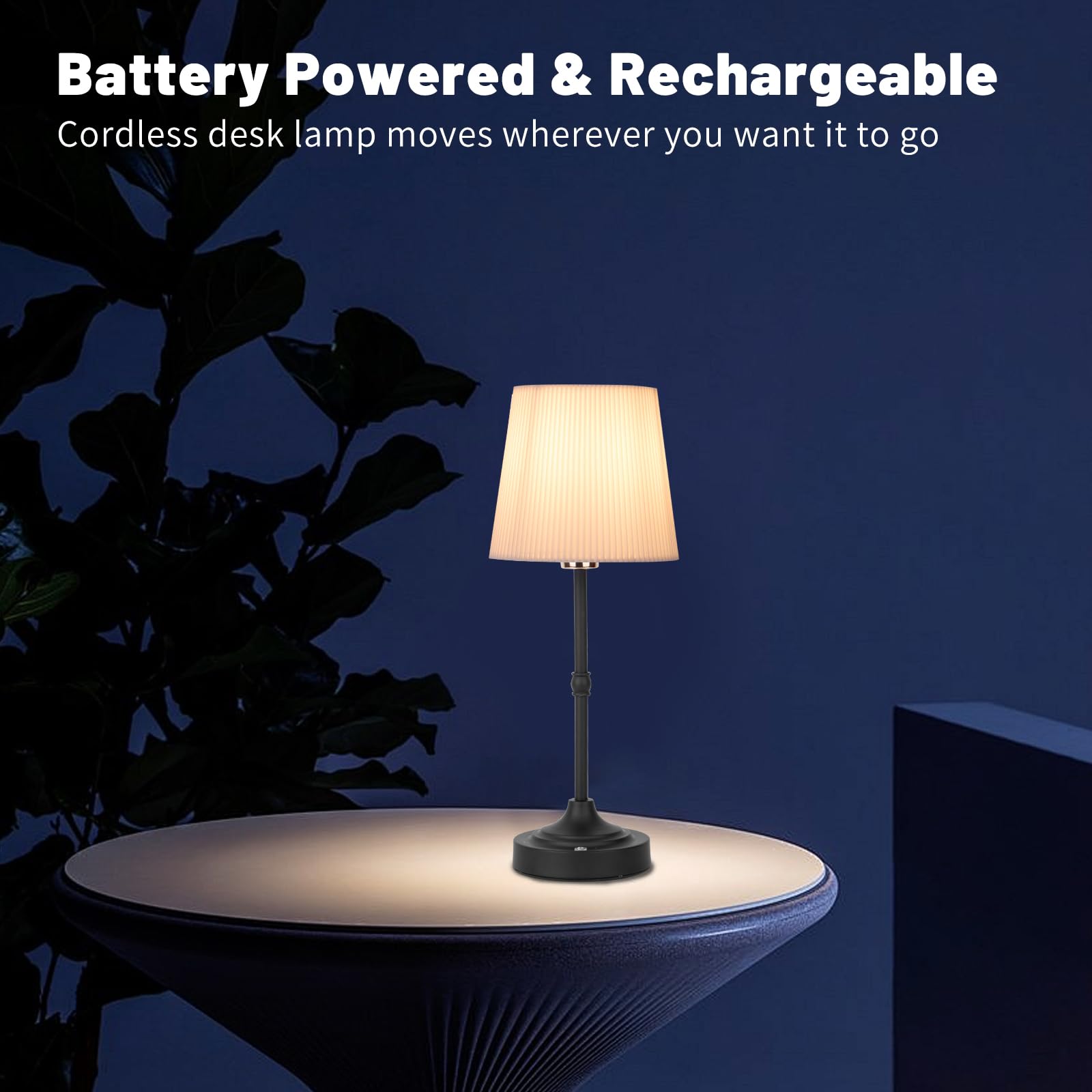 Rechargeable Cordless LED Desk Lamp with Dimmer - 3 Brightness Levels, Antique Brass Finish (Black) - Perfect for Bedside, Office, Restaurant & Patio Lighting