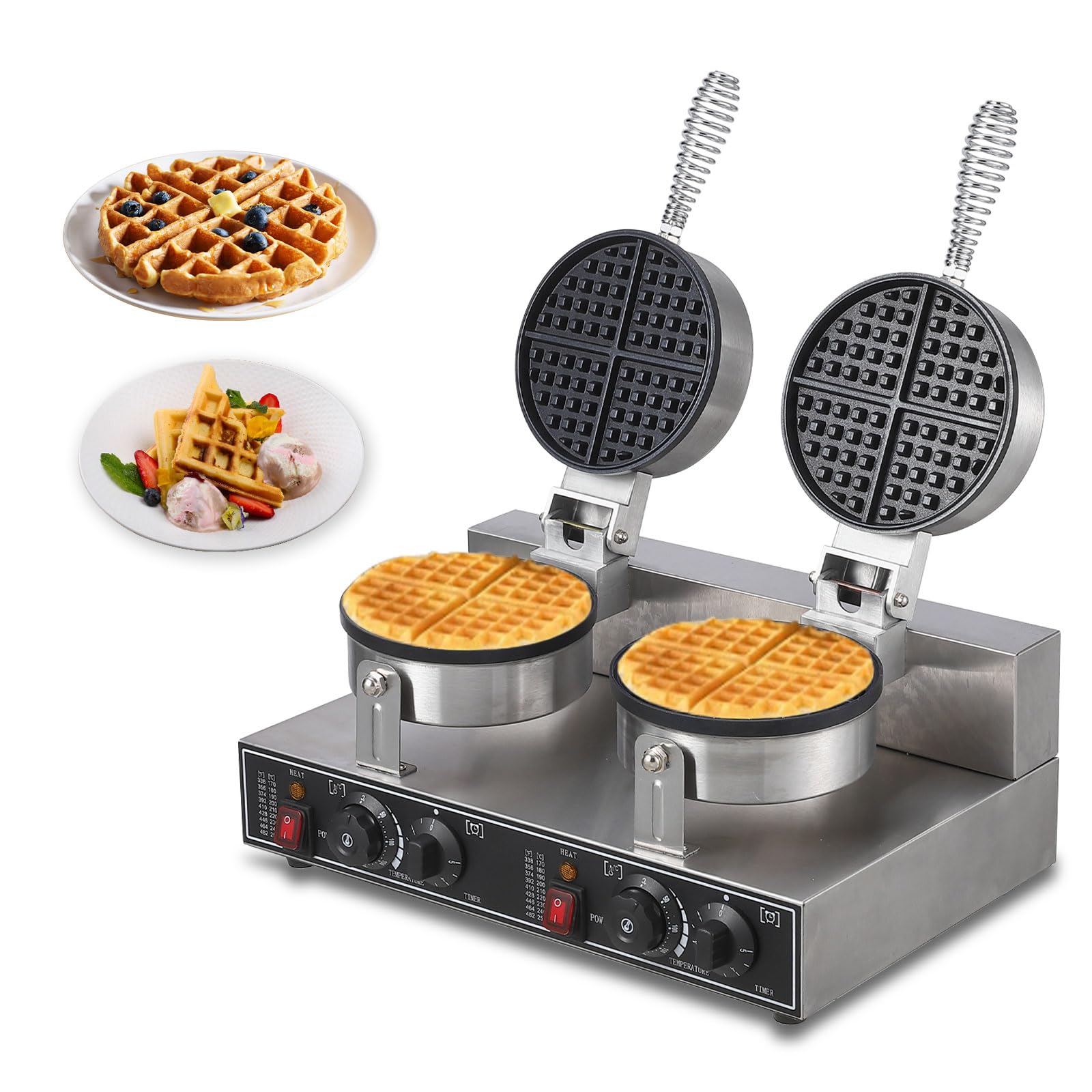 Professional Commercial Waffle Maker Machine - 2600W 110V Non-Stick Griddle with Adjustable Temperature & Timer Control - Perfect for Hotels, Restaurants, Cafes & Breakfast Catering