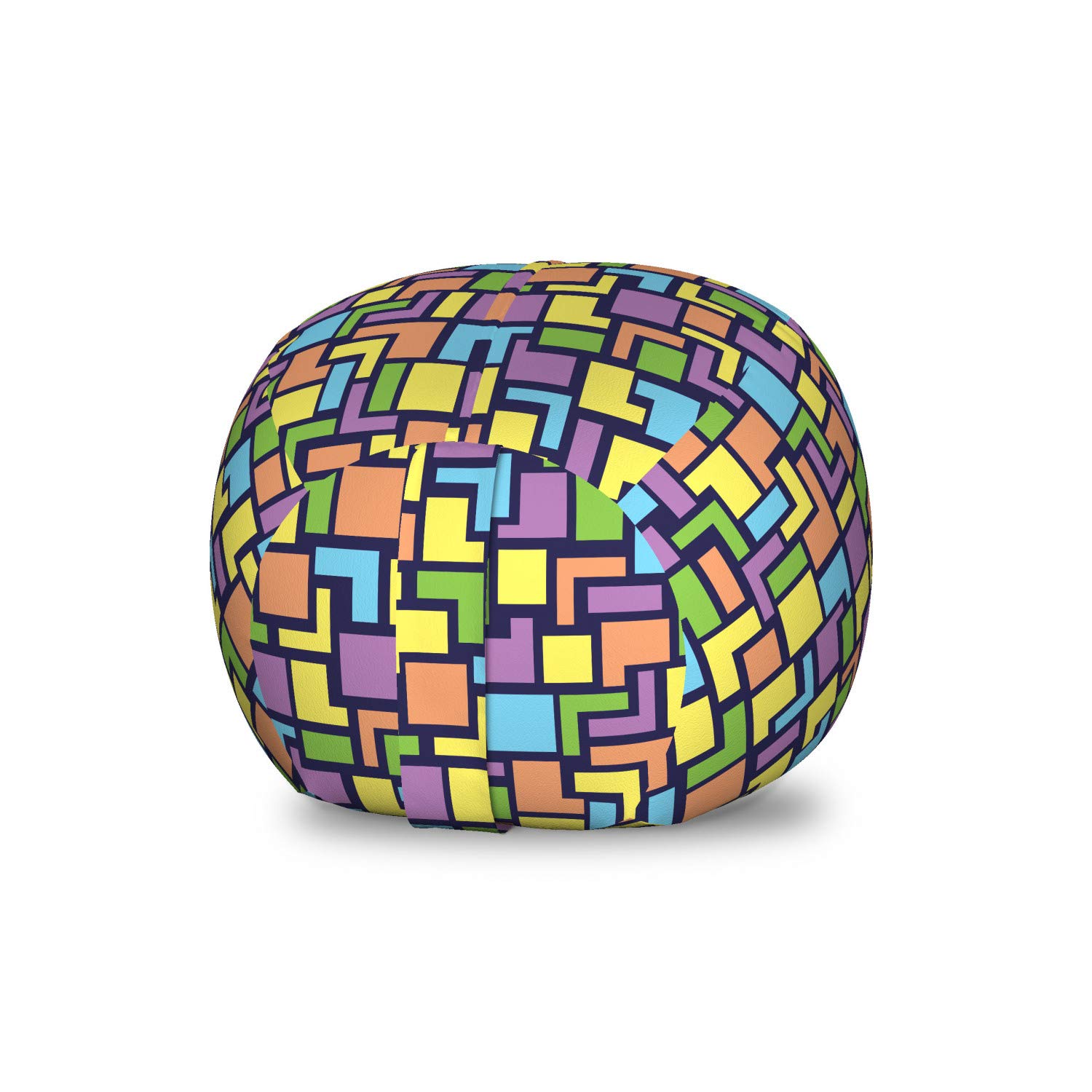 Ambesonne Geometric Storage Toy Bag Chair - Colorful Stripes & Squares Retro Design, Washable Stuffed Animal Organizer, Small Multicolor - Perfect for Kids' Room, Nursery Organization & Playroom Storage
