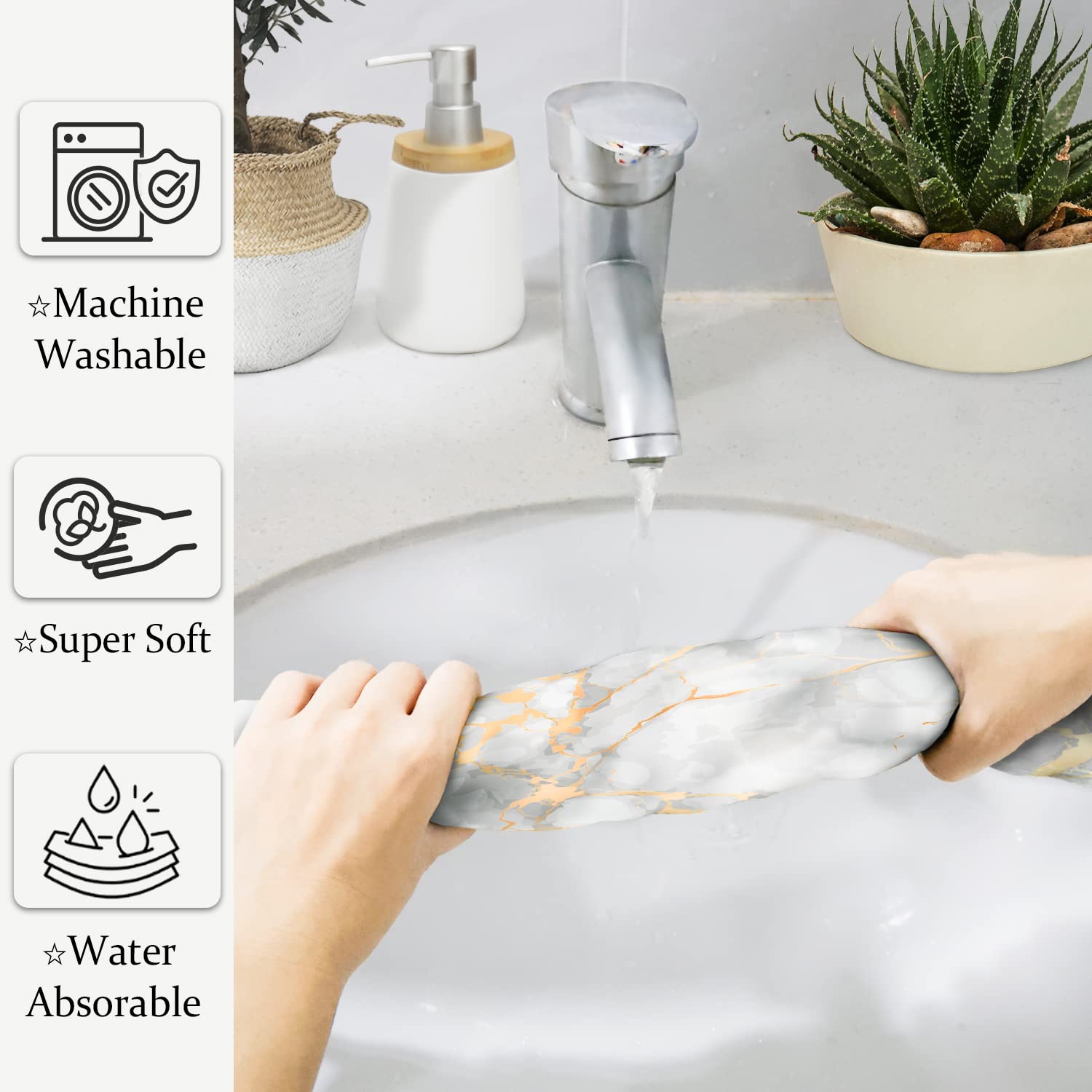 Premium White Gold Marble Lightweight Hand Towels - Soft, Absorbent & Decorative for Kitchen & Bathroom - Modern Home Decor for Everyday Use & Special Occasions