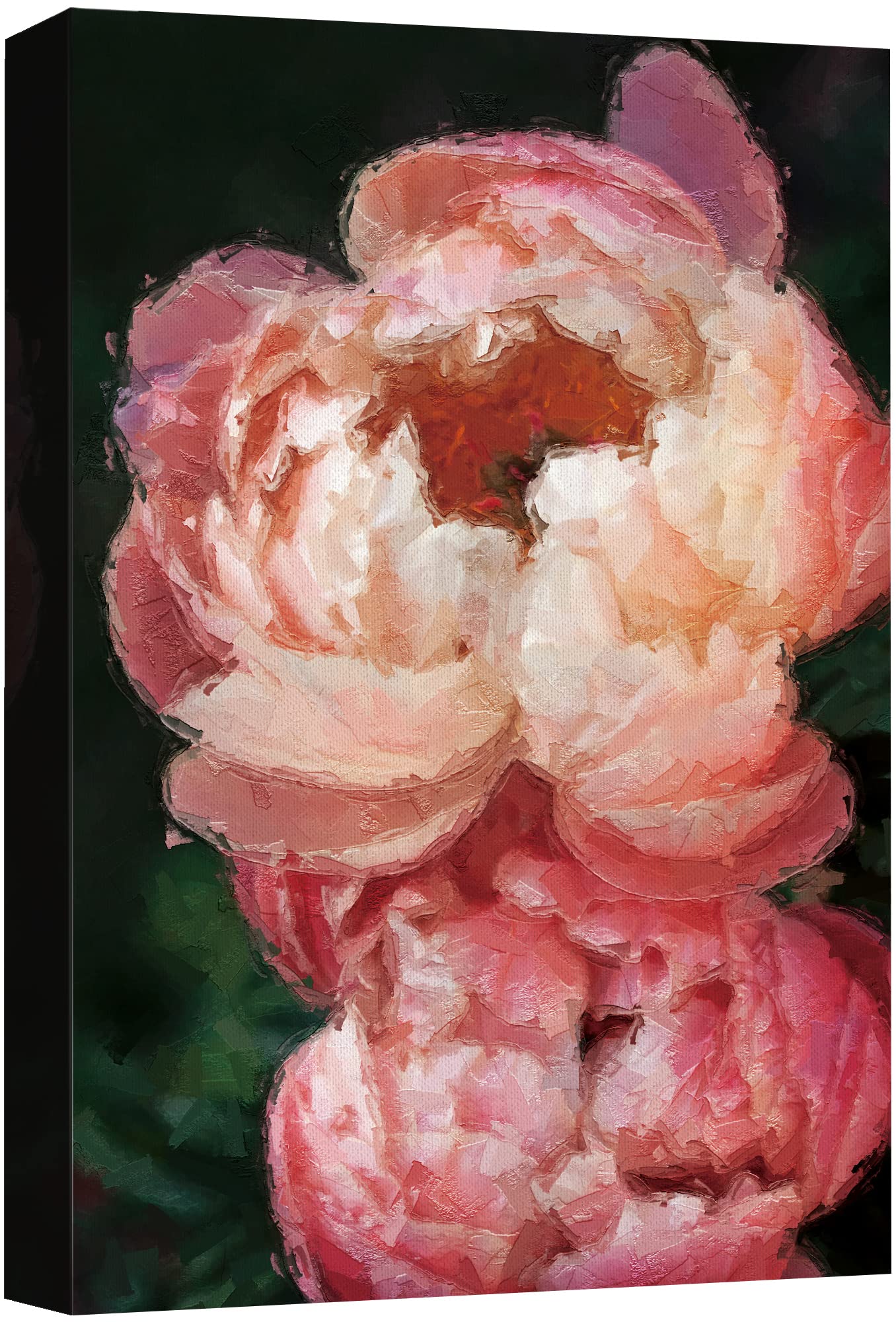 Orange & Pink Coral Charm Peony Bouquet Floral Canvas Wall Art - Impressionism Oil Painting for Living Room, Bedroom, Office Decor - 32x48 Inches - Vibrant Home & Workspace Accent