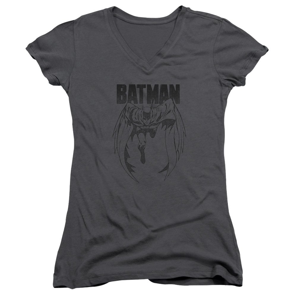 Batman Grey Noise Juniors' Sheer Fitted V-Neck T-Shirt - Cool Graphic Tee for Teens & Young Adults - Perfect for Casual Wear, Cosplay & Superhero Fans