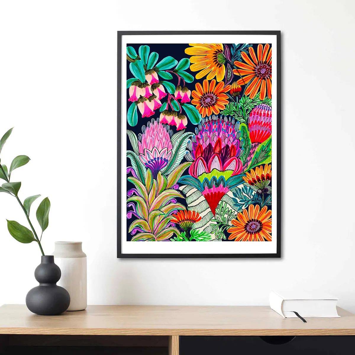 Modern Wall Art Print with Urn Flowers - Elegant Home Decor for Living Room, Bedroom & Office