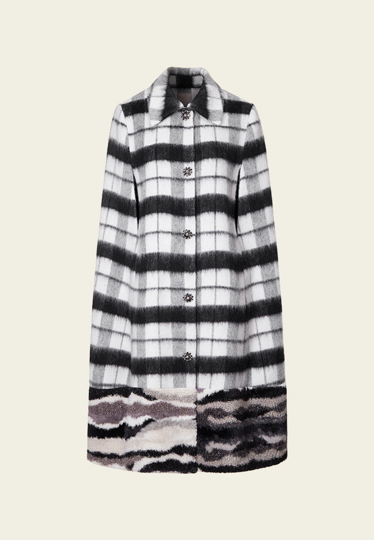 Stylish Black Plaid Wool Long Cape Coat for Women - Warm Winter Outerwear for Casual, Office & Holiday Outfits