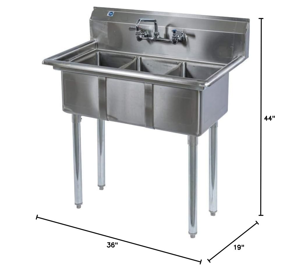 Stainless Steel 3 Compartment Commercial Kitchen Utility Sink with 10