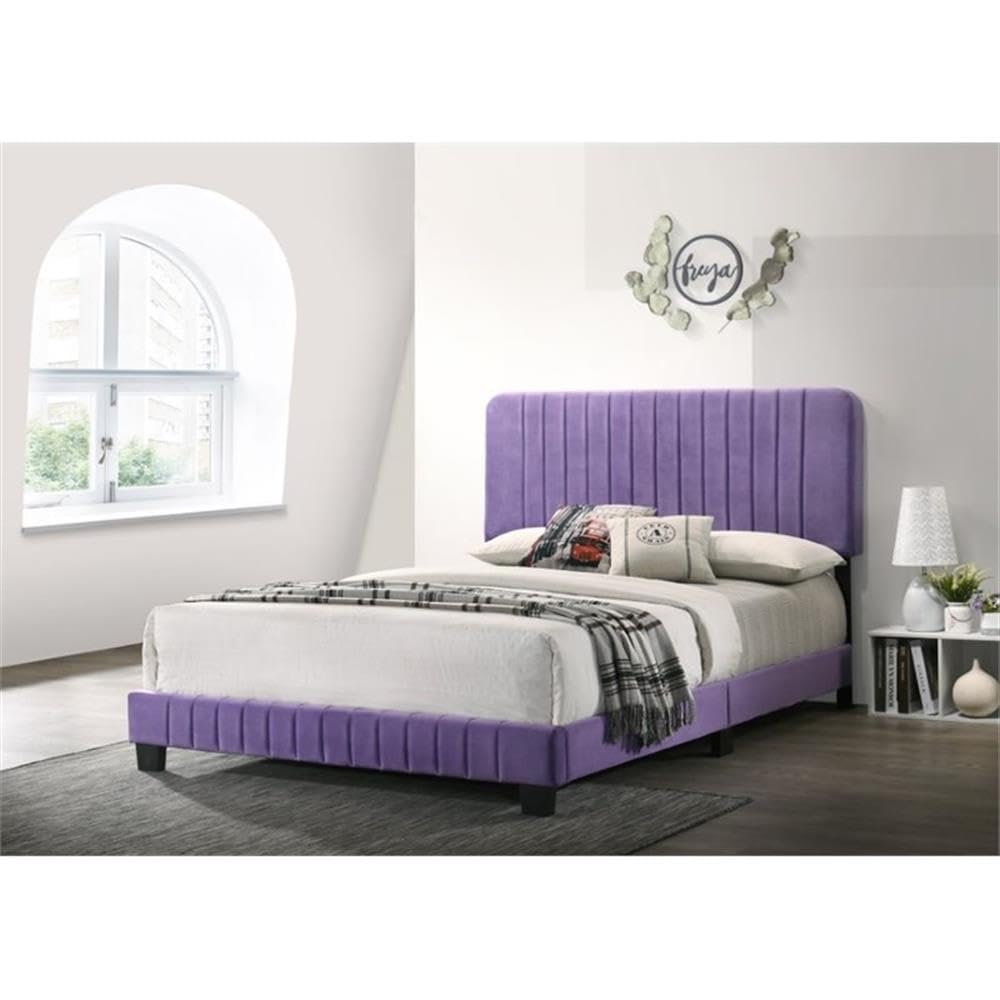 Glory Furniture Lodi Velvet Upholstered Full Size Bed Frame in Purple - Luxurious Soft Fabric Upholstery for Master Bedroom & Guest Room Decor