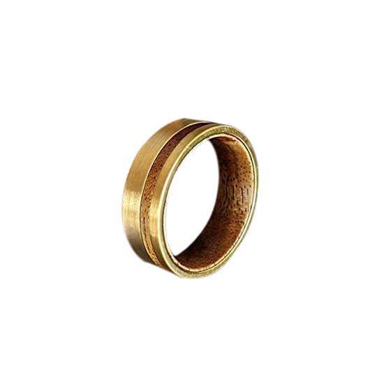 14K Gold Tungsten & Koa Wood Men's Wedding Band - Comfort Fit Viking Ring with Golden Brushed Finish - Perfect for Weddings, Anniversaries & Unique Gifts