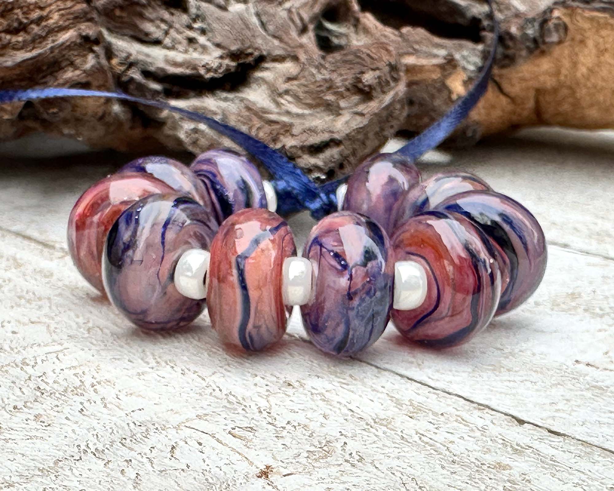 10 Pink Majesty Swirl Lampwork Glass Beads Set for Jewelry Making - DIY Bracelet, Necklace & Craft Projects (SRA)