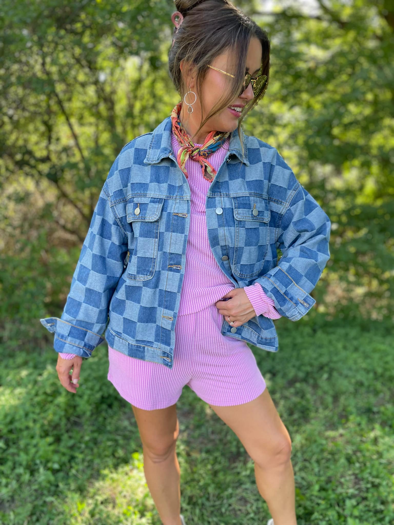 PREORDER: Stylish Checkered Denim Jacket for Men & Women | Trendy Overshirt for Casual Outfits & Streetwear Fashion