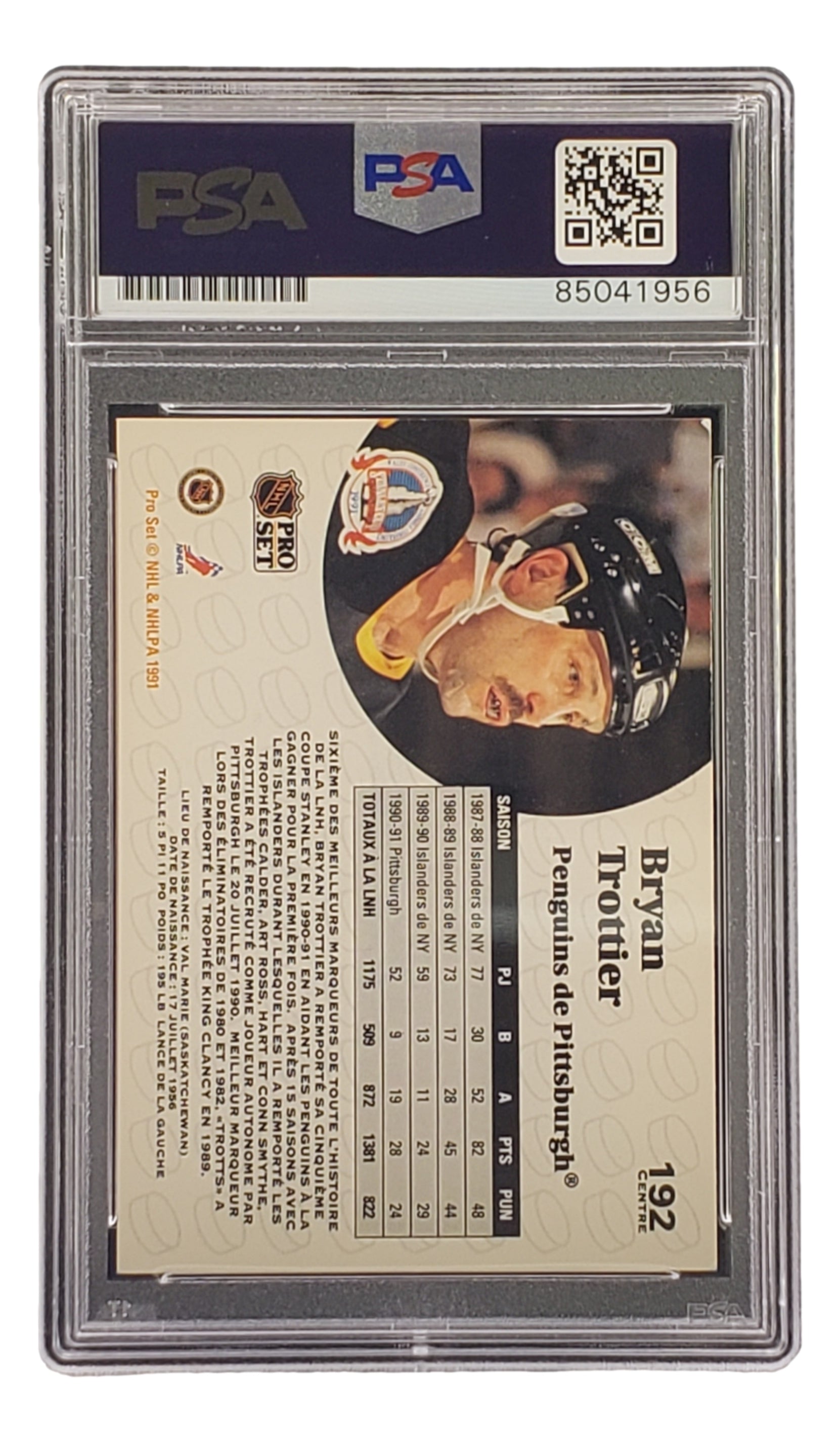 Bryan Trottier Autographed 1991 Pro Set #192 Pittsburgh Penguins NHL Hockey Card - PSA/DNA Certified - Perfect for Hockey Memorabilia Collections & Sports Fans Gifts