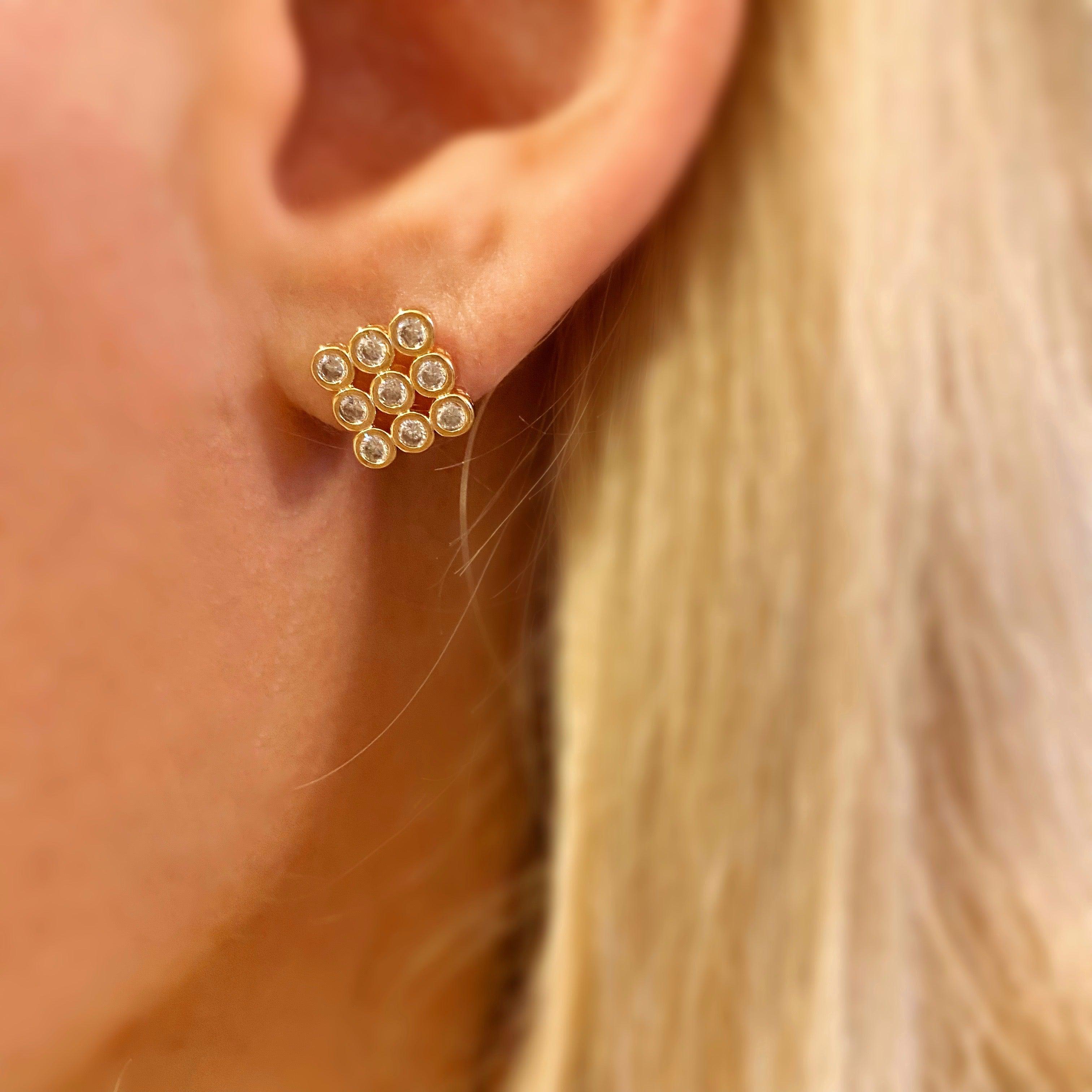 18K Gold Filled 3x3mm Round Zirconia Square Stud Earrings for Women - Hypoallergenic Cubic Zirconia Earrings for Everyday Wear, Gift Giving & Special Occasions