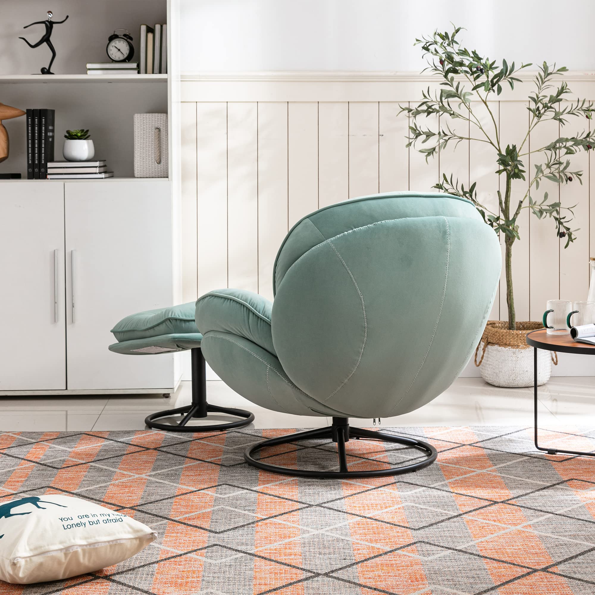 Homsof Velvet Swivel Accent Chair with Ottoman Set - Modern Chaise Lounge & Footstool - Comfortable Armchair with Sturdy Metal Legs for Living Room, Bedroom, or Office