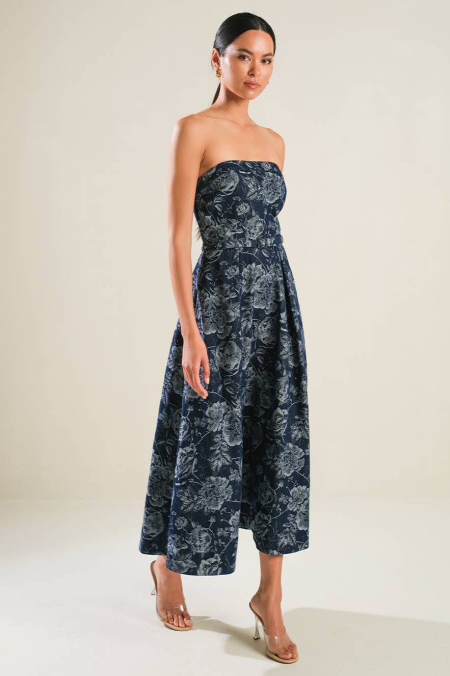 Evolving Reflections Jacquard Denim Midi Dress - Stylish Women's Casual & Party Wear for Day or Night Out