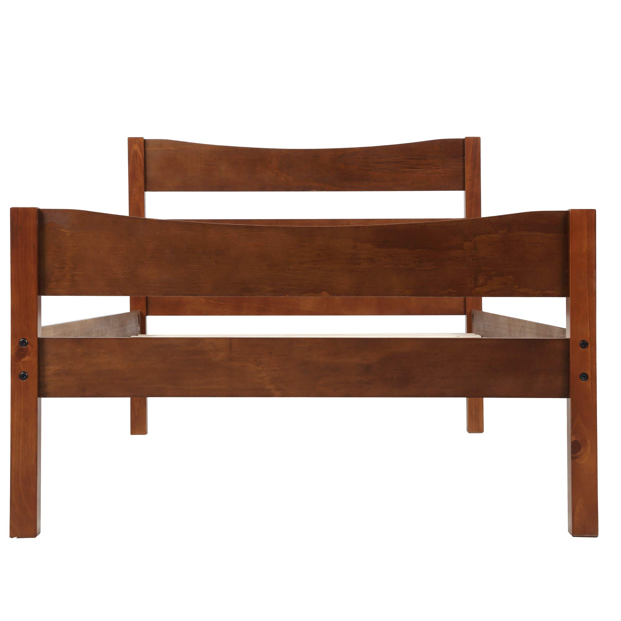 Twin Size Wooden Bed Frame with Headboard & Footboard - Sturdy Platform Bed for Kids & Adults, No Box Spring Needed (Walnut) | Perfect for Small Bedrooms, Guest Rooms & Dormitories
