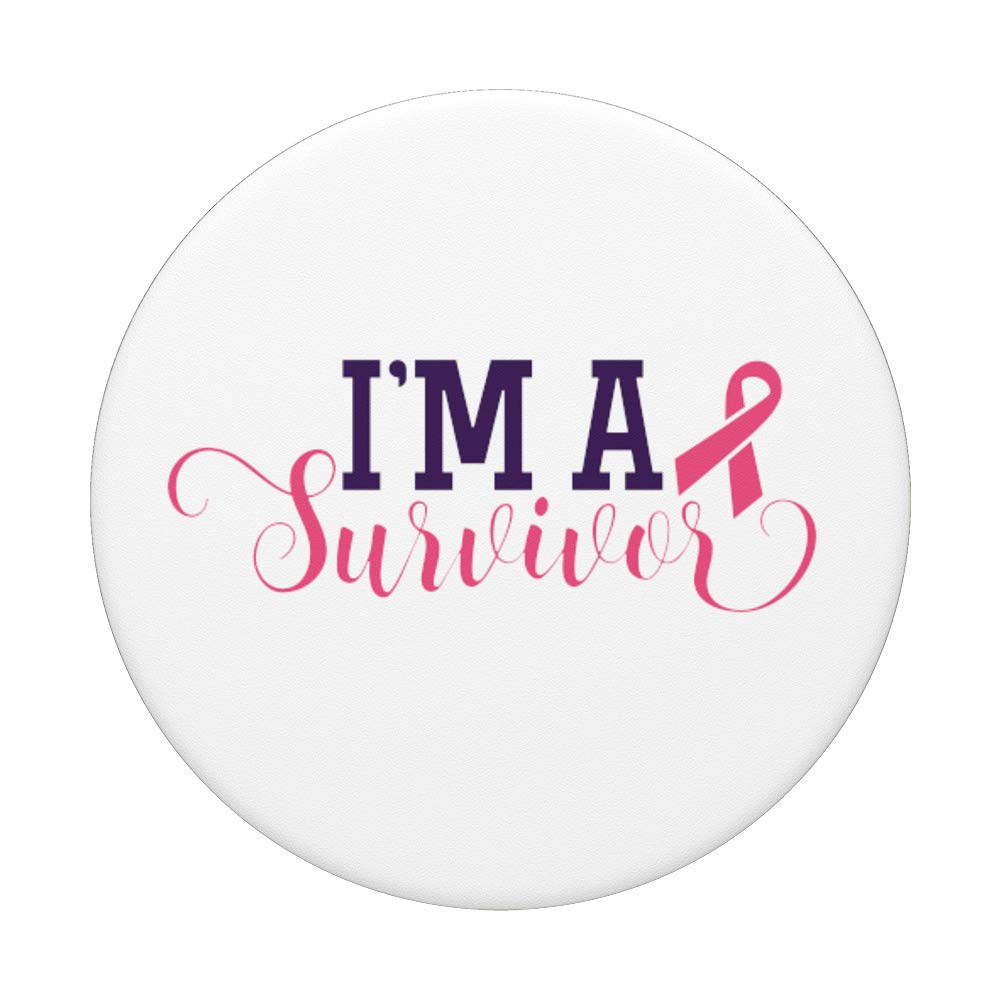 Pink Breast Cancer Awareness PopSockets PopGrip - I'm a Survivor Ribbon Swappable Phone Grip for iPhone & Android | October Awareness Month, Daily Phone Protection & Show Support