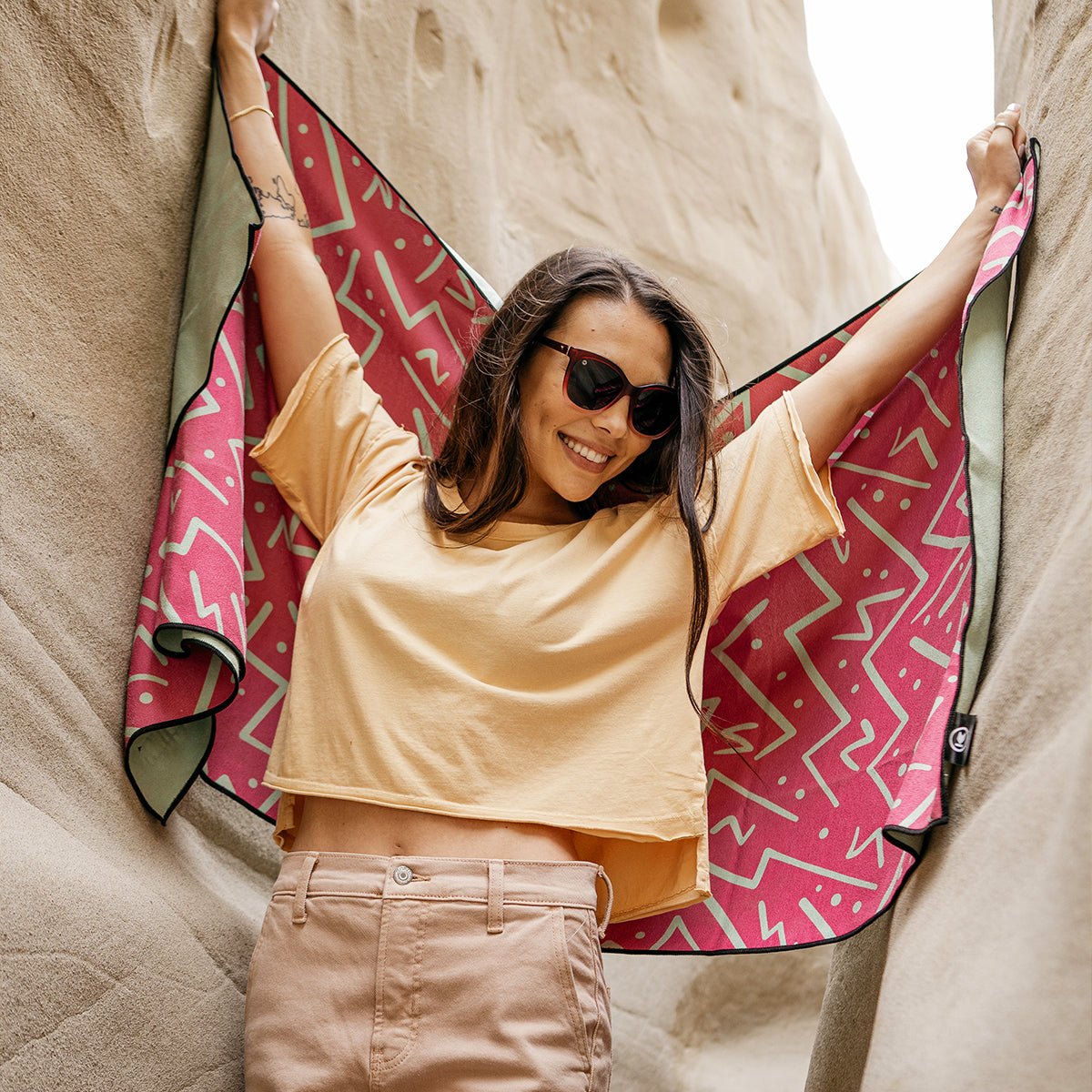 Adventure Towel - Quick Dry & Lightweight Travel Towel in Pink Zigzag Pattern | Perfect for Camping, Hiking, Beach & Yoga