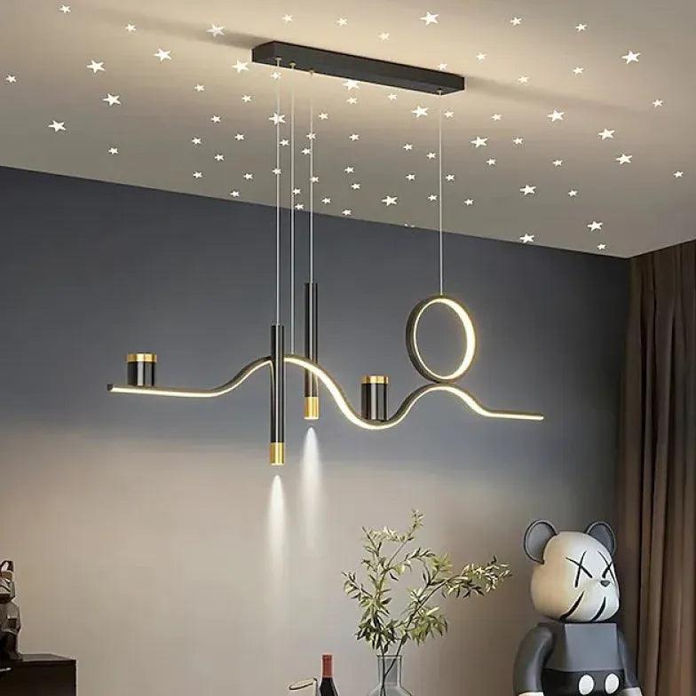Modern Black LED Pendant Light for Kitchen Island & Dining Room - Energy Efficient Hanging Light Fixture with Adjustable Height, Perfect for Home & Office Decor