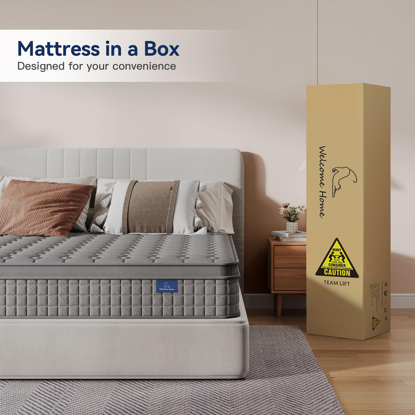 Vesgantti 10 Inch Hybrid King Mattress - Memory Foam & Pocket Spring Support, Medium Firm Feel, Breathable & Ergonomic Design, Multiple Sizes (Twin/Queen/King), Grey - Perfect for Back Pain Relief, Guest Rooms & Master Bedrooms