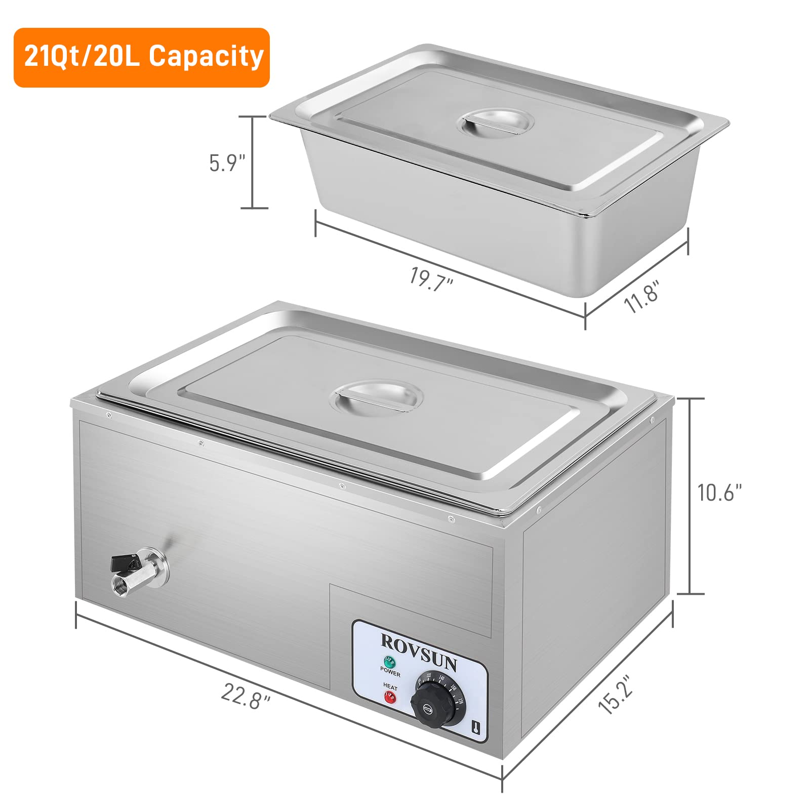 ROVSUN 3-Pack 21QT Commercial Stainless Steel Food Warmer with Temperature Control - Electric Bain Marie Buffet Warmer 110V for Catering, Restaurants & Parties - Perfect for Buffets, Banquets & Food Service