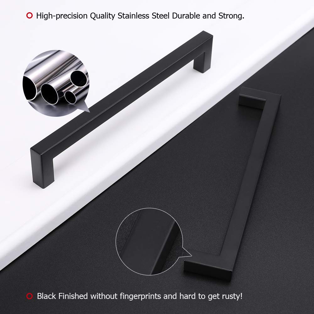 45 Pack Black Cabinet Handles & Drawer Pulls - 6-1/4 Inch Hole Centers, HDJ12BK - Matte Black Kitchen Cabinet Hardware for Cabinets, Dressers, Wardrobes & Furniture (Perfect for Kitchen Remodeling, Bathroom Vanities & Office Storage)