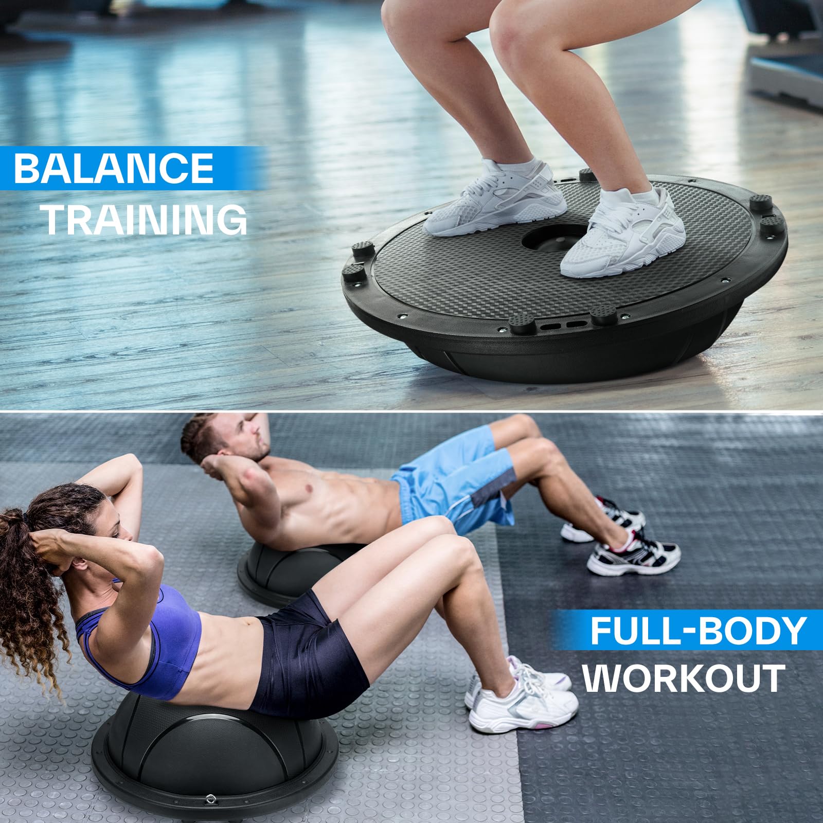 Sportneer Half Balance Ball - Inflatable Exercise Ball Trainer with Resistance Bands & Pump - Non-Slip Yoga Ball for Stability, Core Training, Physical Therapy - Home Gym Equipment for Yoga, Pilates, Fitness & Rehabilitation Workouts
