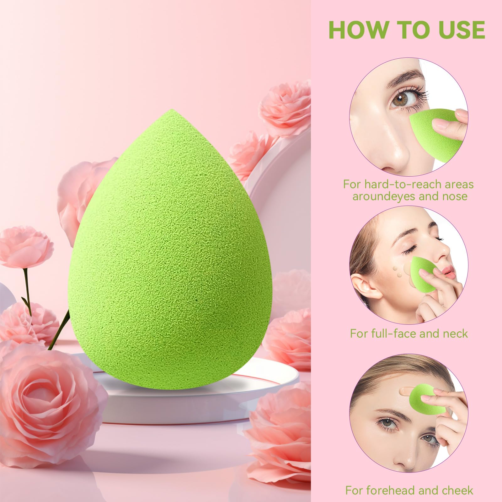 6 PCS Makeup Sponge Set - Latex Free Beauty Blending Sponge for Liquid, Cream & Powder Foundation - Super Soft & Flawless Finish - Mint Green - Perfect for Daily Makeup, Contouring & On-The-Go Touch Ups
