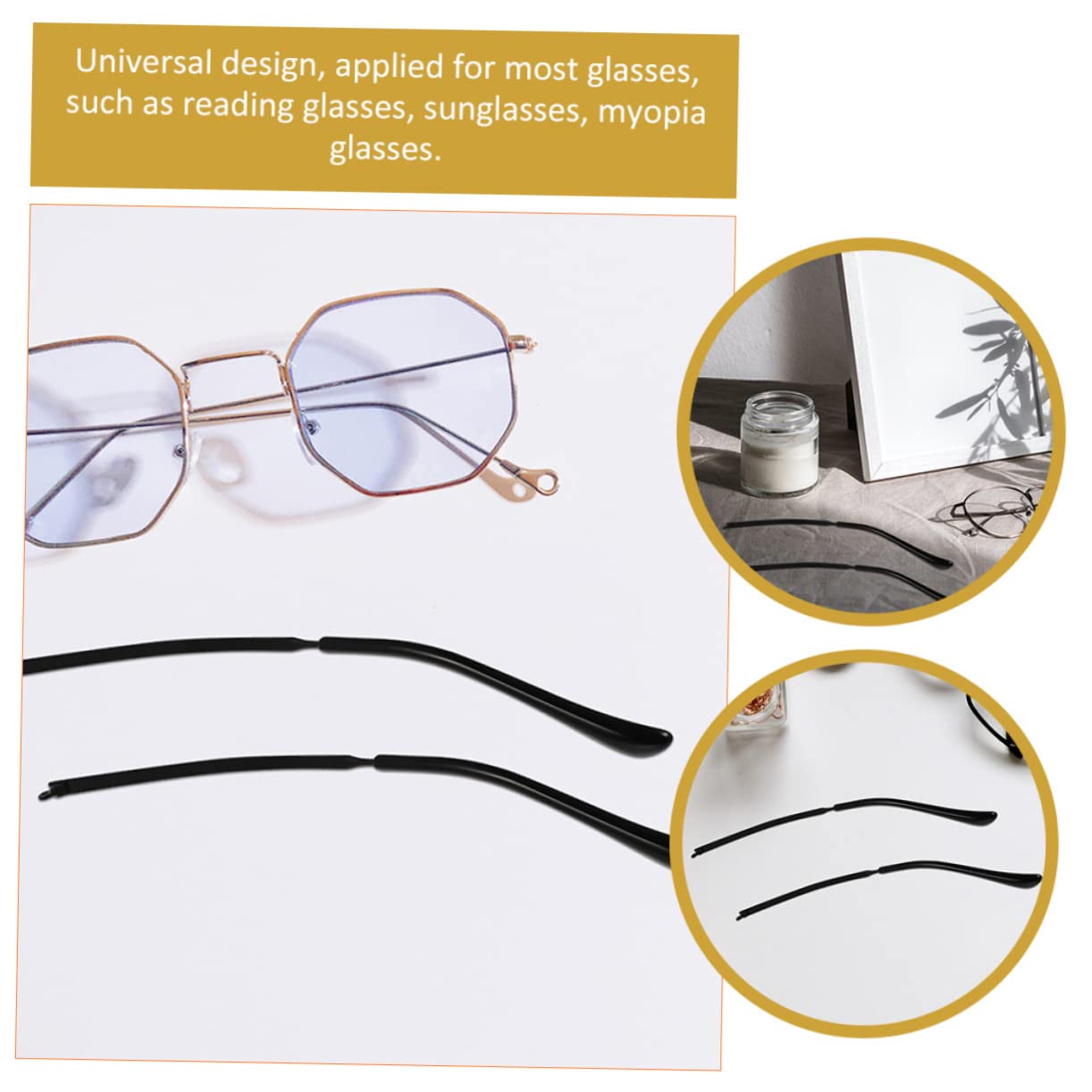 HAPINARY 2 Pairs Universal Glasses Replacement Temple Arms - Metal Sunglasses Repair Kit for Men & Women - Perfect for Broken Glasses Repair and DIY Eyewear Maintenance