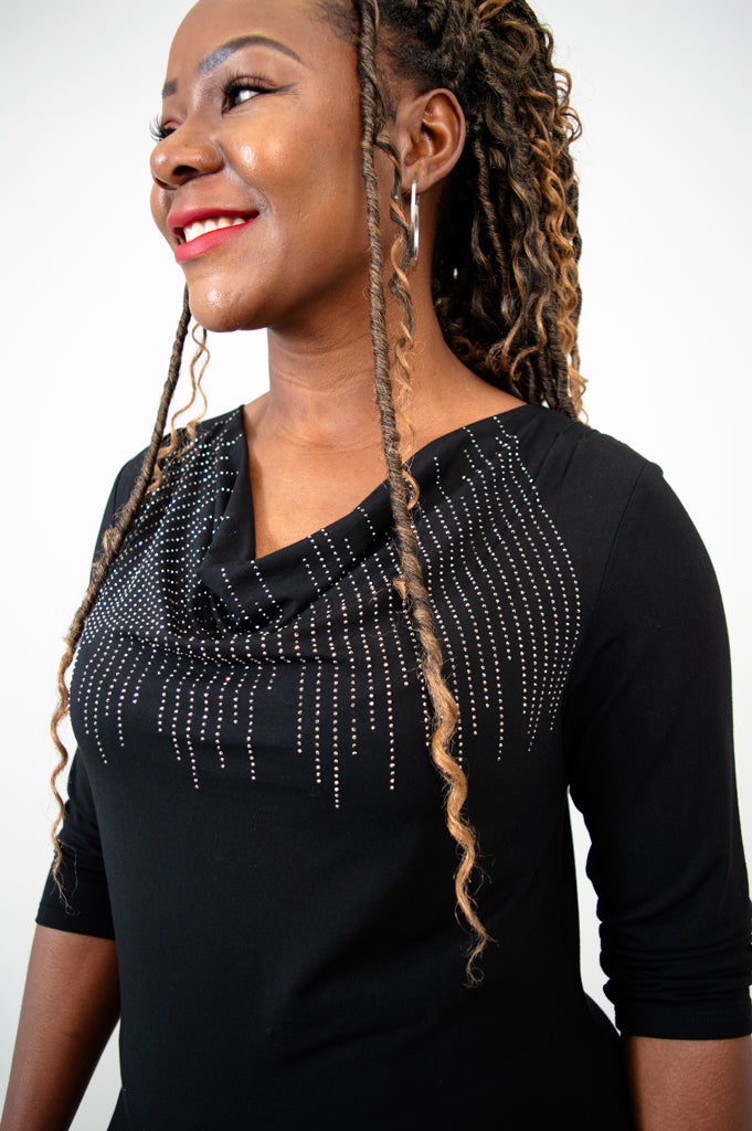 Charisse 3/4 Sleeve Women's Bamboo Top - Soft & Breathable Black Diamond Print - Perfect for Yoga, Workouts & Casual Wear
