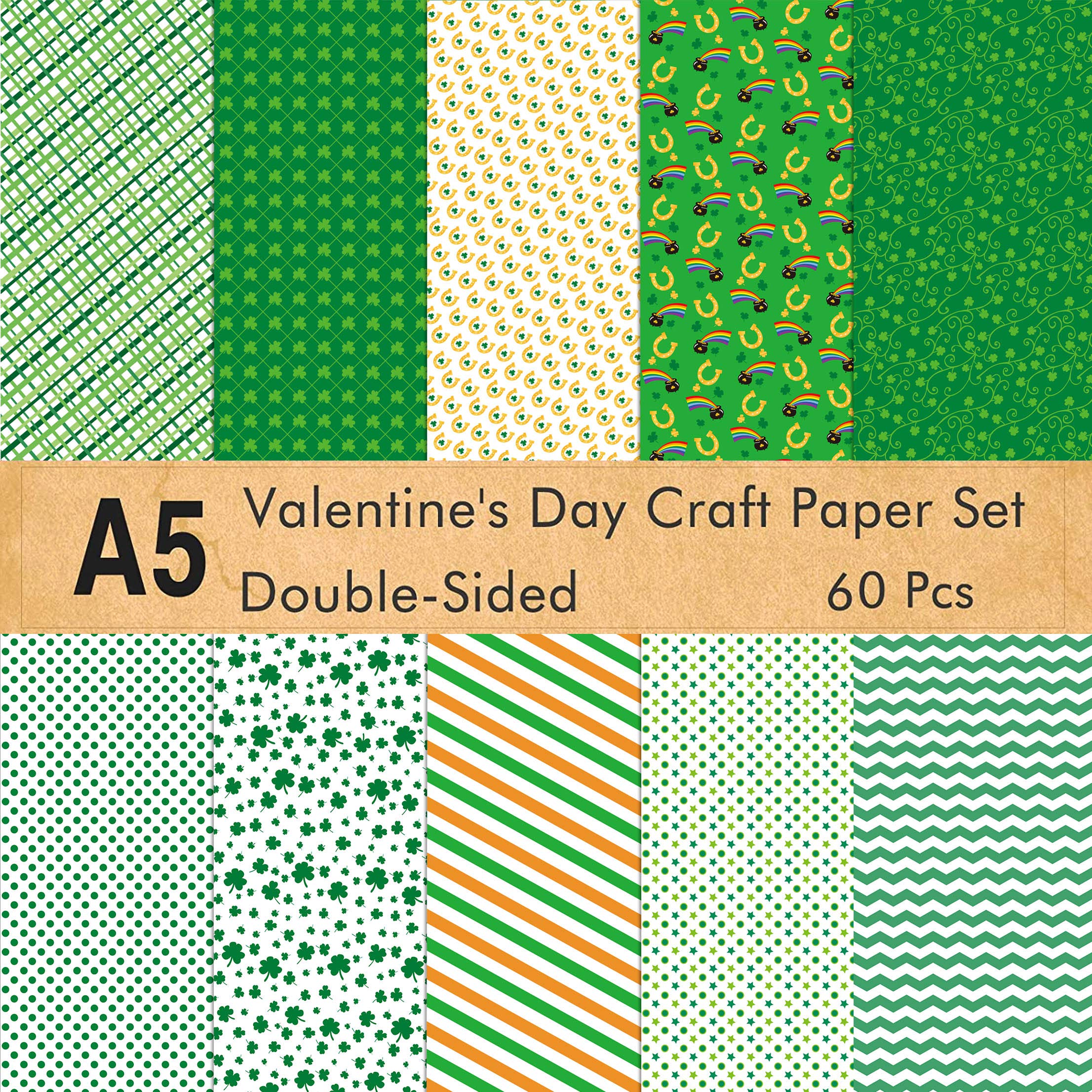 FEPITO 60 Sheets St. Patrick's Day Scrapbook Paper Set - 14x21cm Decorative Craft Paper for Card Making, DIY Projects, Journaling & Scrapbooking - 10 Festive Irish-Themed Designs (5.5x8.3 Inches)