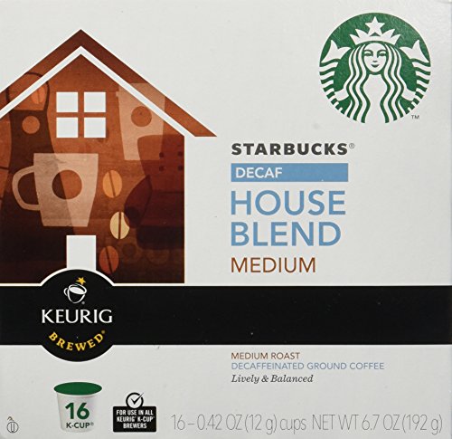 Starbucks Decaf House Blend Medium Roast K-Cup Pods (16 Count) - Compatible with Keurig Brewers - Perfect for Home, Office & Coffee Breaks